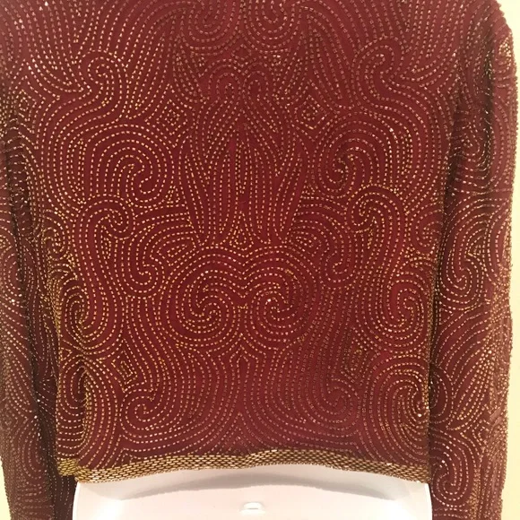 Niteline Della Roufogali SILK Wine/ Gold BEADED CROPPED EVENING JACKET! - Picture 8 of 15